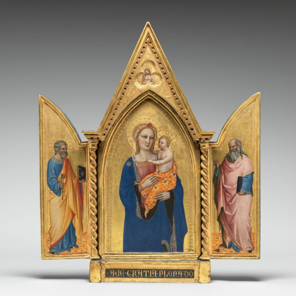 Madonna and Child, with Saints Peter and John the Evangelist, and Man of Sorrows [entire triptych], c. 1360.