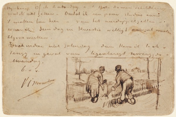 Postcard with Two Peasants Digging, 1885.