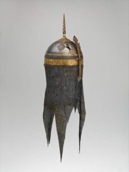 Helmet with Talismanic Inscriptions, Iran, 18th century. Shi'a inscription calling  for protection against harm and danger.
