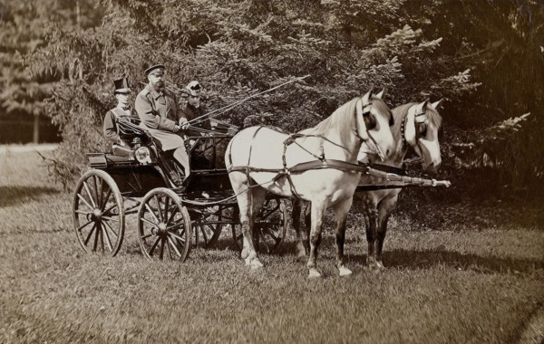 Emperor Alexander III (1845-1894) and Empress Maria Fyodorovna (1847-1928) on a horse carriage. Private Collection.