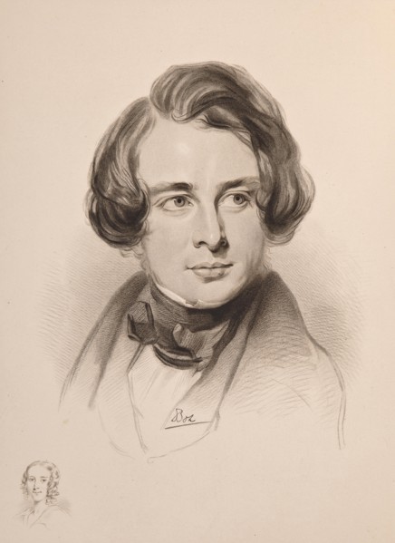 Portrait of Charles Dickens. Sketch of Dickens' sister Fanny, bottom left , 1842. Private Collection.