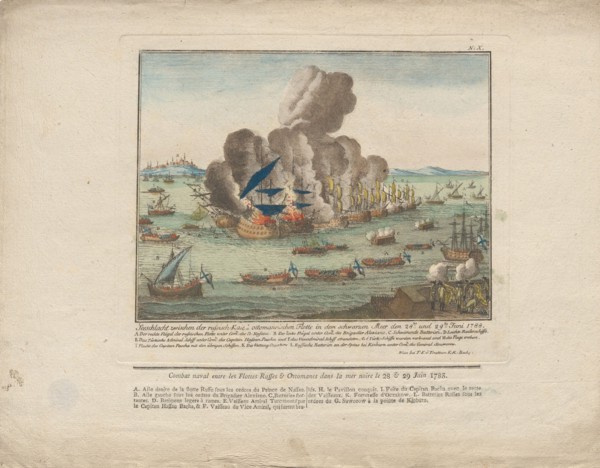 Naval battle between the Russian and Ottoman fleet in the Black Sea on June 28 and 29, 1788, 1788. Private Collection.