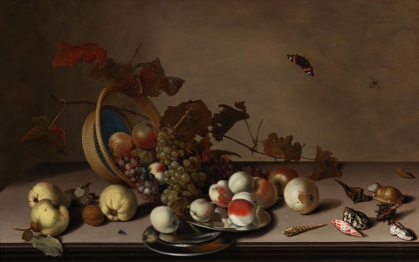 Fruit still life with wicker basket, mussels and butterfly, First Half of 17th cen. Private Collection.