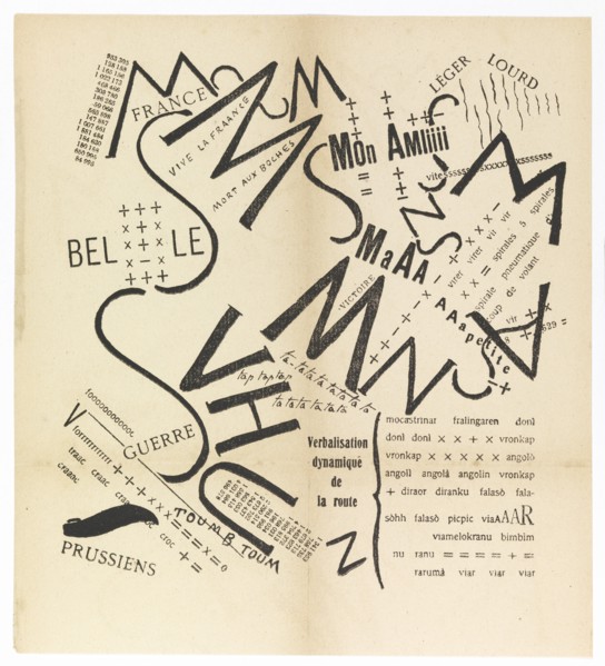 Parole consonanti vocali numeri in Libertà. (I paroliberi Futuristi), 1915. Private Collection.