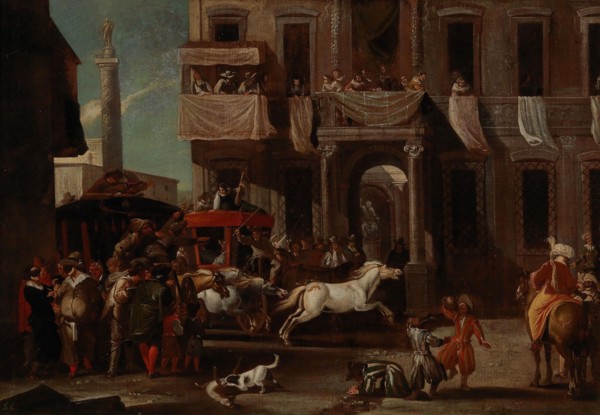 The Race of the Berber Horses in Rome . Private Collection.