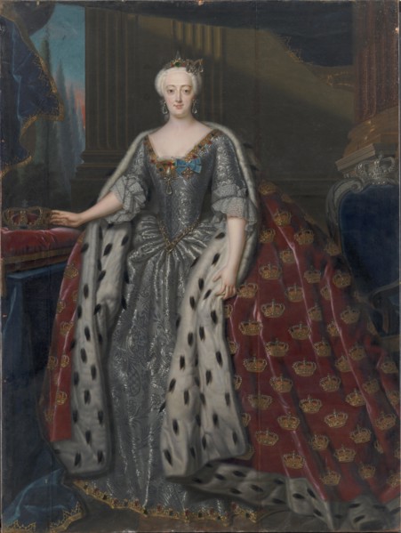 Sophie Magdalene of Brandenburg-Kulmbach (1700-1770), queen of Denmark and Norway, 1739. Found in the collection of Statens Museum for Kunst, Copenhagen.