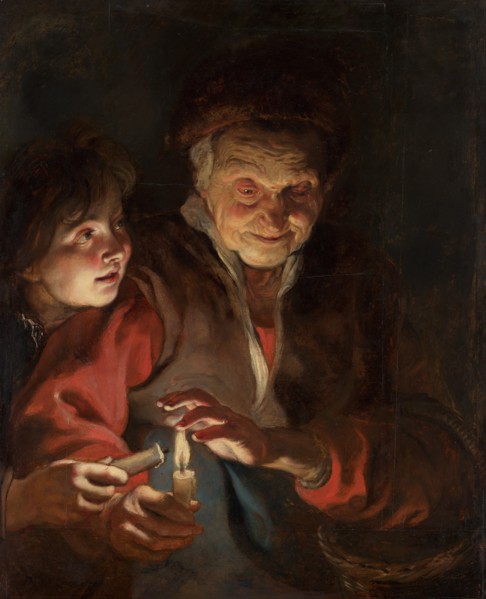 Old woman and boy with candles, c. 1616-1617. Found in the collection of The Mauritshuis, The Hague.