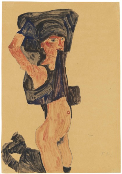 Kneeling Girl Pulling Her Skirt Over Her Head, 1910. Private Collection.