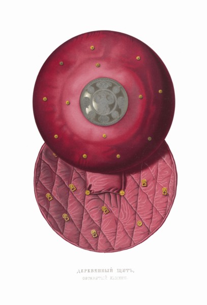 Wooden round shield. From the Antiquities of the Russian State, 1849-1853. Private Collection.