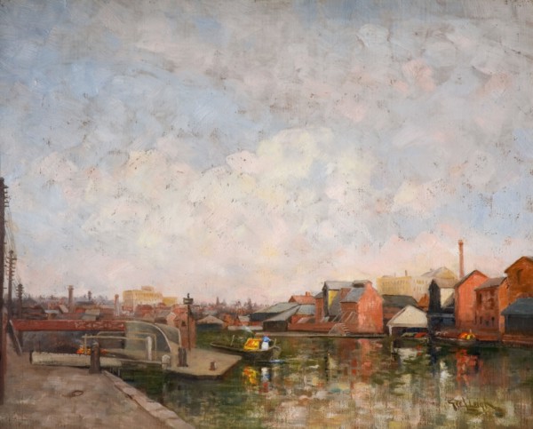 A Birmingham Canal Lock, 1920-30. View of Cambrian Wharf in Ladywood.