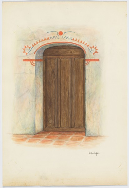 Restoration Drawing Wall Painting and Door, Facade Mission House, 1941.