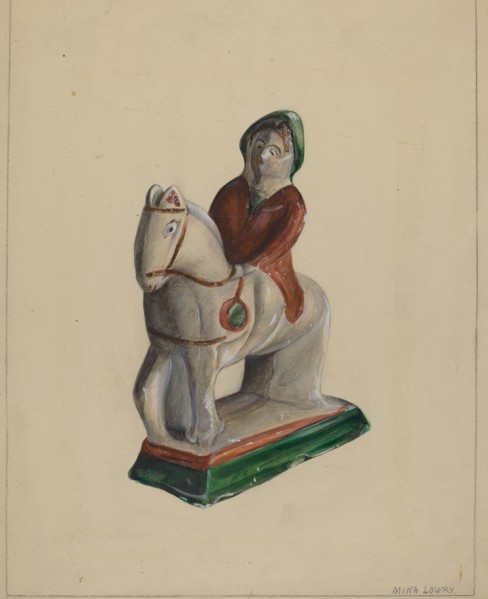 Pa. German Chalkware Woman on Horse, c. 1936. Creator: Mina Lowry.
