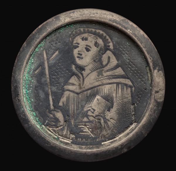 Half Figure of a Monk with Cross and Book.
