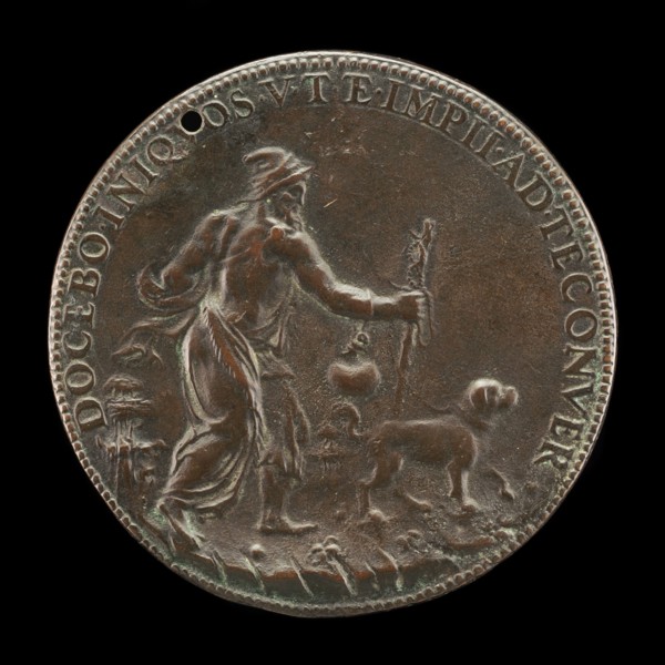 Blind Man with a Staff and Water-flask, Led by a Dog [reverse], c. 1561.