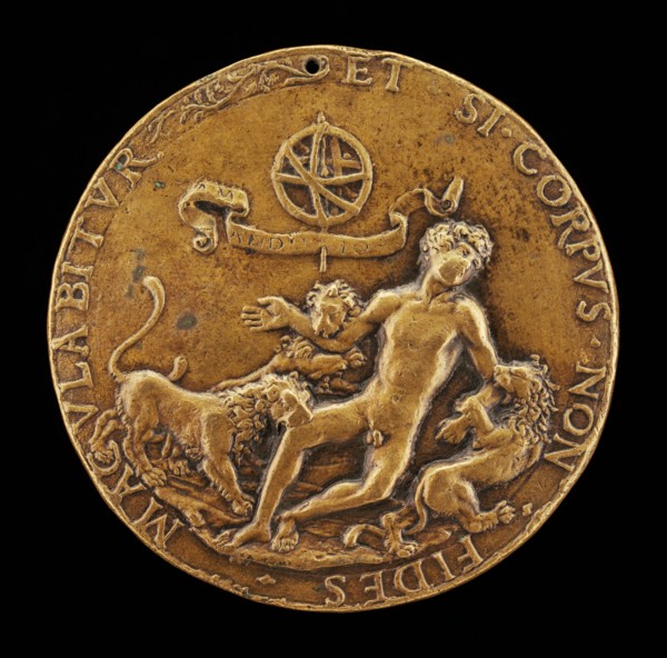 An Allegory of Faith: Lions Devouring a Nude Youth [obverse]. Attributed to Master IO.F.F.