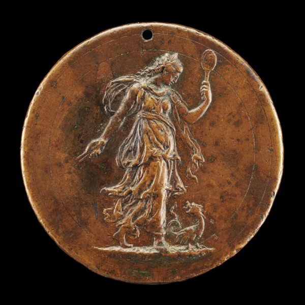 Prudence Holding a Mirror and Compasses [reverse], probably 1518/1525.