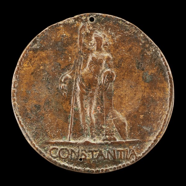 Constancy Leaning on Tall Staff [reverse], c. 1485.