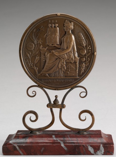 Architecture Holding Statues of Personifications of Structure, Form, and Color..., [obverse], designed 1843, awarded 1911.