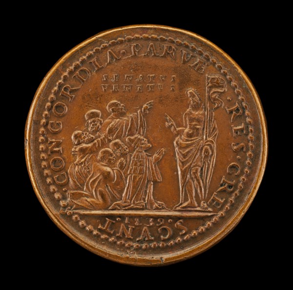 Pietro Lando, c. 1462-1545, Doge of Venice 1539, with Venetian Senators, Kneeling Before Christ [obverse], 1539.