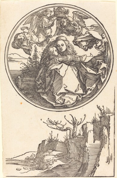 The Virgin Crowned by Two Angels above a Landscape, in or before 1515.