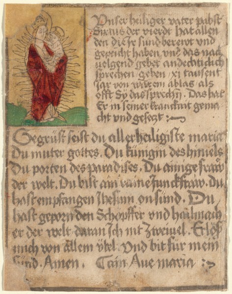 Madonna and Child in a Glory with an Indulgence and a Prayer, c. 1470/1480.