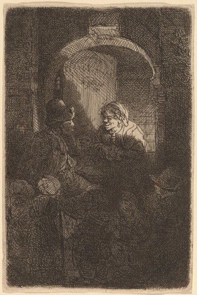 Woman at a Door Hatch Talking to a Man and Children (The Schoolmaster), 1641.