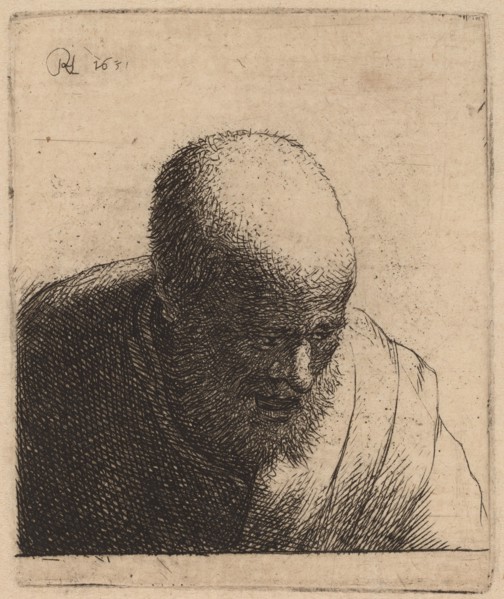 Bald Man with Open Mouth, Looking Down, c. 1630.