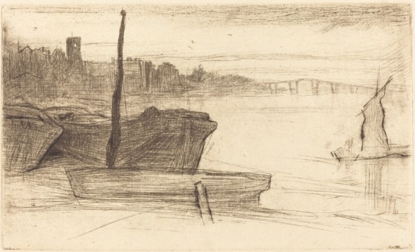 Chelsea Bridge and Church, c. 1870/1871.