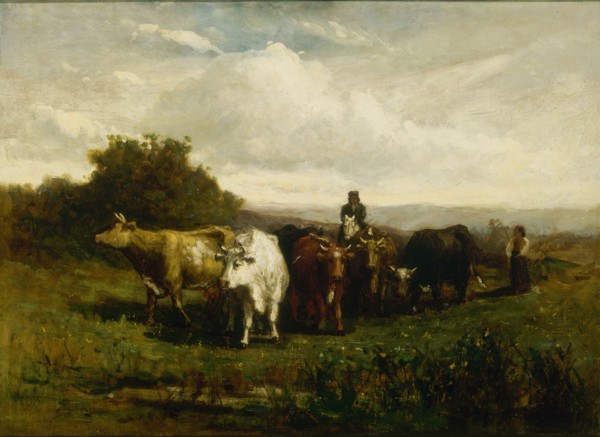 Untitled (man on horseback, woman on foot driving cattle), 1880.