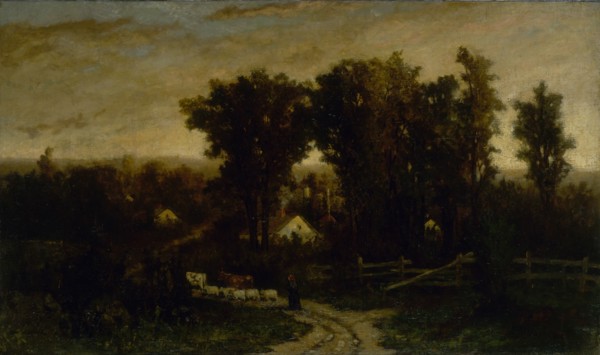 Untitled (woman with cattle and sheep at dusk), n.d.