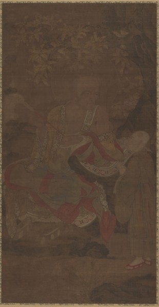 Luohan Holding a Fly Whisk, with Attendant, 14th century.