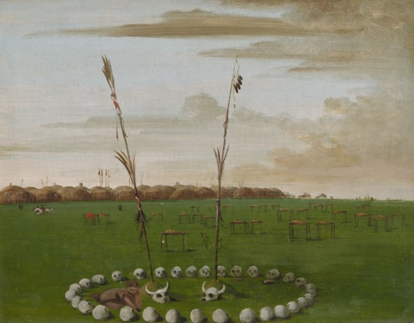Back View of Mandan Village, Showing the Cemetery, 1832.