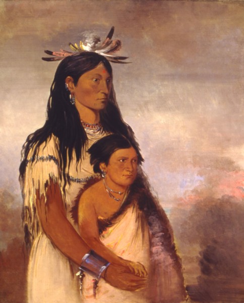 Túnk-aht-óh-ye, Thunderer, a Boy, and Wun-pán-to-mee, White Weasel, a Girl, 1834. The boy was killed at a Fur Trader?s house the day after this painted was painted