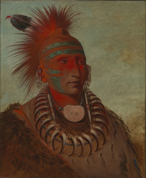 No-ho-mun-ya, One Who Gives No Attention, 1844.  Among fourteen Iowa travelled with George Catlin to London in the 1840s, to promote his Indian Gallery. He died in Liverpool, England, before the deleg...