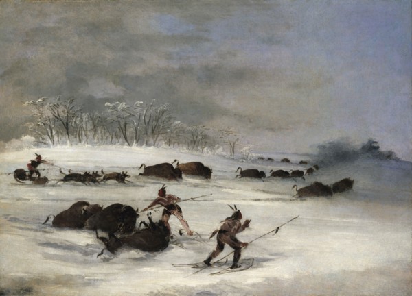 Sioux Indians on Snowshoes Lancing Buffalo, 1846-1848.