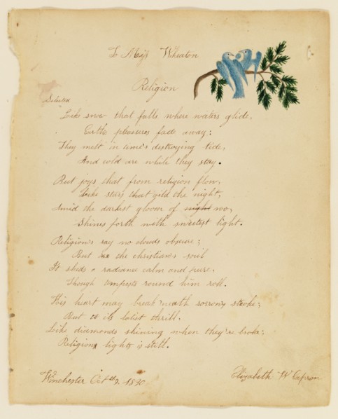To Miss Wheaton; Religion, 1830.