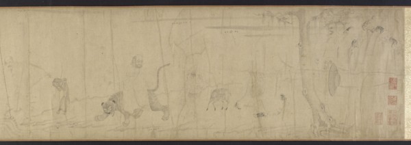 Luohans and animals crossing the sea, 16th-17th century. Formerly attributed to Li Gonglin.