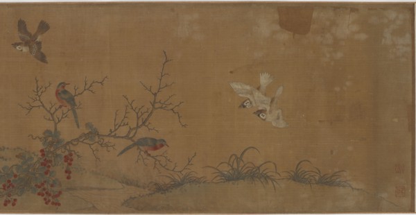 Rabbits, birds, and flowers, 17th century. Formerly attributed to Qian Xuan.