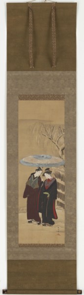 A Girl and a man walking in the snow, mid 18th century.
