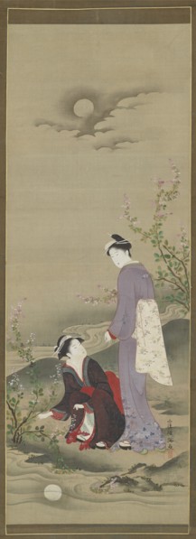 Autumn: Two women gazing at the reflection of the moon, early 19th century.