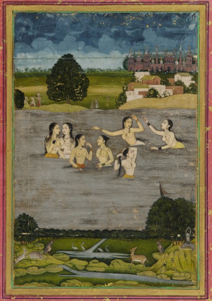 Women bathing in a lake, 18th century.