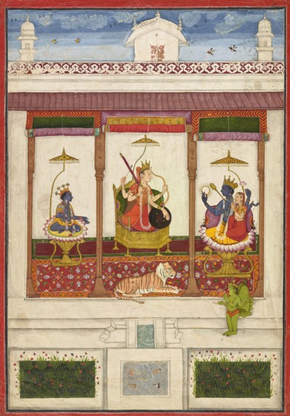 Devi with Krishna and Vishnu in a Palace, ca. 1645-1655.