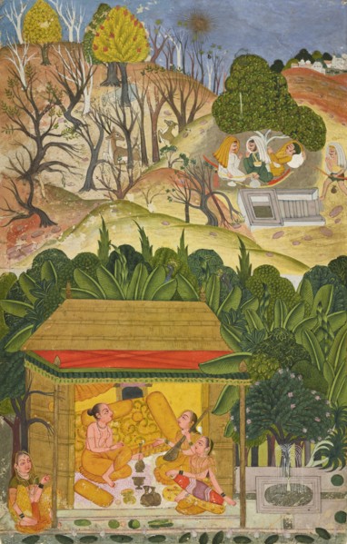 A summer month, possibly Vaisakh, folio from a Barahmasa series, ca. 1750.