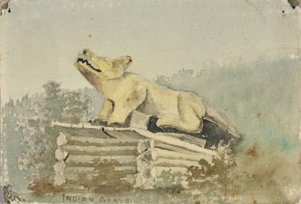 Indian Grave. Wolf Totem over Medicine Man Grave, Wrangell, ca. 1880-1914.