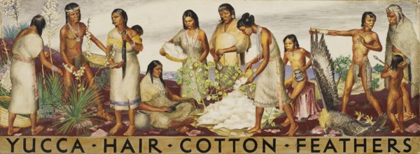 Yucca, Hair, Cotton, Feathers (mural study), ca. 1933-1943.