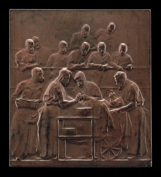 Monod Demonstrating a Procedure in the Operating Theater [reverse], c. 1906.