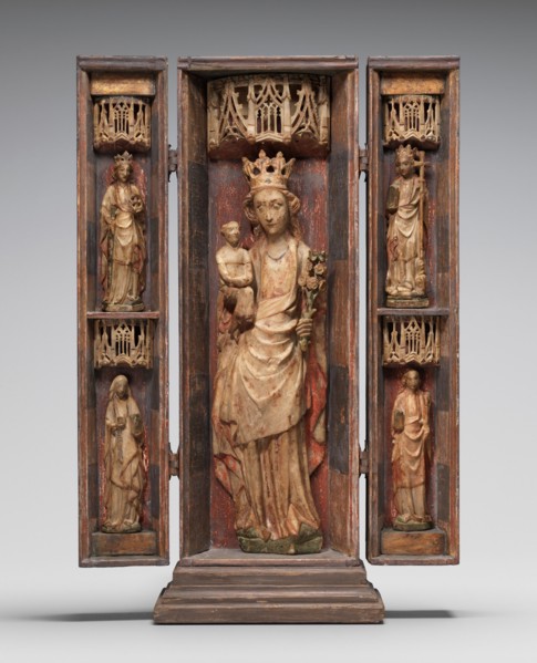 Figures from a Retable of the Virgin and Child, with Saint Catherine of Alexandria, Saint Apollonia, Saint Margaret of Antioch, and (possibly) Saint Mary Kleophas, c. 1440/1460.
