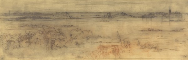 Seascape with a Fortified City at Right, Islands at Left and a Cottage in the Foreground, c. 1882.