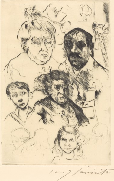 Verschiedene Köpfe und Selbstbildnis (Assorted Heads and Self-Portrait), 1915.