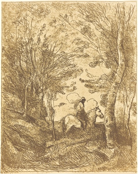 Horseman in the Woods, Large Plate (Le Grand Cavalier sous bois), c. 1854.